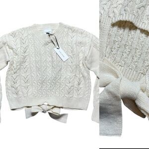 NWT PINK ROSE Knit Sweater with Tie Back Blizzard White Size Medium